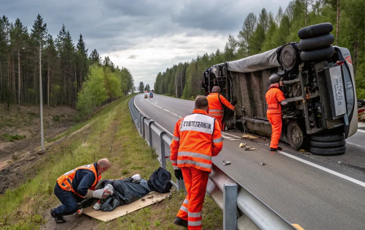 На Кубани спасатели вытащили водителя из перевернувшегося грузовика на трассе На Кубани спасатели вытащили водителя из перевернувшегося грузовика на трассе