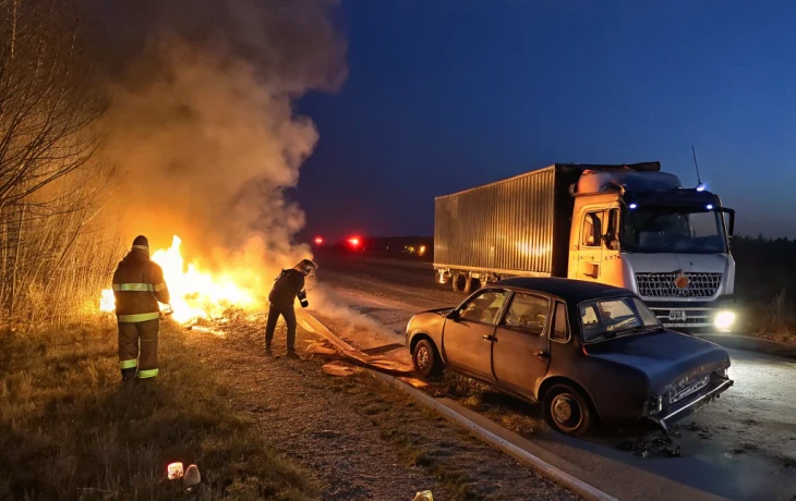 На Кубани водитель сгорел в авто после выезда на встречку и столкновения с фурой На Кубани водитель сгорел в авто после выезда на встречку и столкновения с фурой