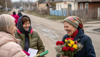 В Каневской волонтёры поздравили женщин с 8 Марта цветами и открытками на улицах станицы В Каневской волонтёры поздравили женщин с 8 Марта цветами и открытками на улицах станицы
