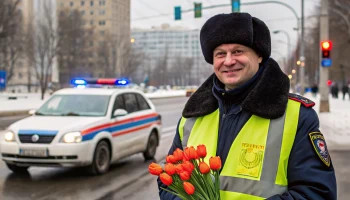 Сотрудники ДПС в Краснодаре дарят автоледи цветы к 8 Марта Сотрудники ДПС в Краснодаре дарят автоледи цветы к 8 Марта